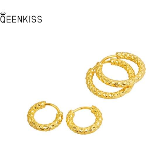 QEENKISS EG6131 2021Fine Jewelry Wholesale Fashion Woman Girl Birthday Wedding Gift Round 18KT Gold White Gold Hoop Earrings