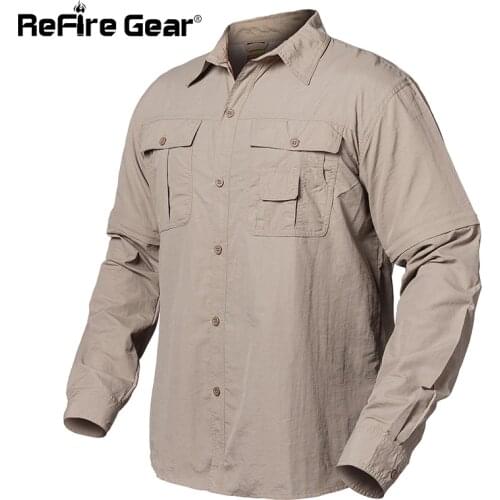 ReFire Gear Summer Army Tactical Shirt Men Quick Dry Pockets Cargo Military Shirt Spring Breathable Removable Long Sleeve Shirts