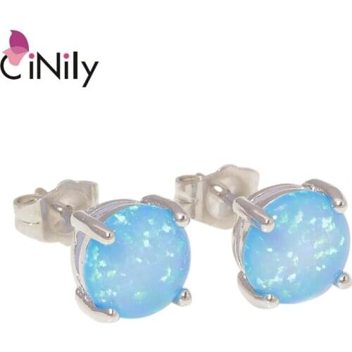 CiNily Created Blue Fire Opal Silver Plated Earrings Wholesale Hot Sell Wedding For Women Jewelry Stud Earrings 8mm OH1888