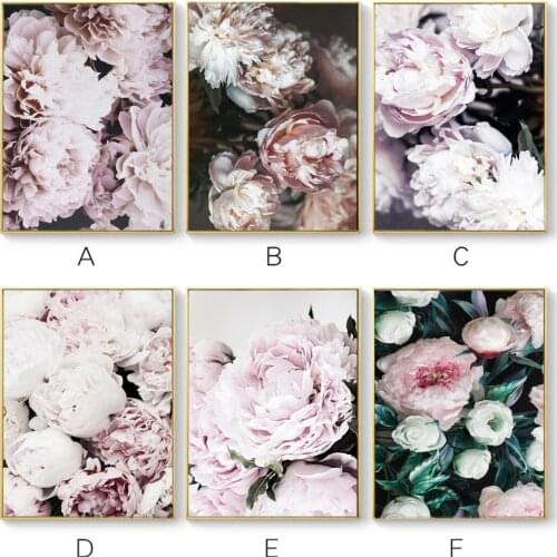 Scandinavian Posters and Prints Pink Peony Roses Flower Room Decor Minimalist Canvas Painting Wall Art Picture for Living Room
