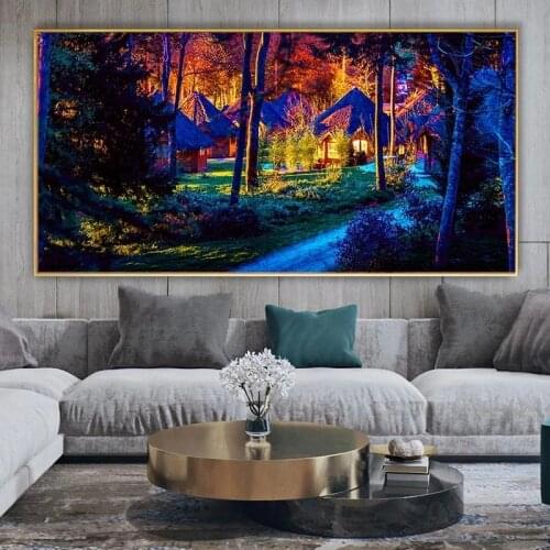 Modern Abstract Hut In Colorful Trees Canvas Painting Posters and Prints Personality Color Wall Art Pictures for Room Home Decor