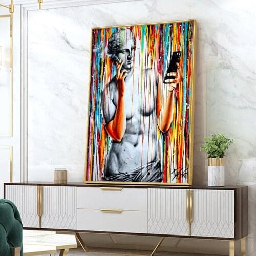 Modern Graffiti Art Portrait Posters Wall Canvas Print David with Cigarette and Cell Phone Pictures for Living Room Home Decor