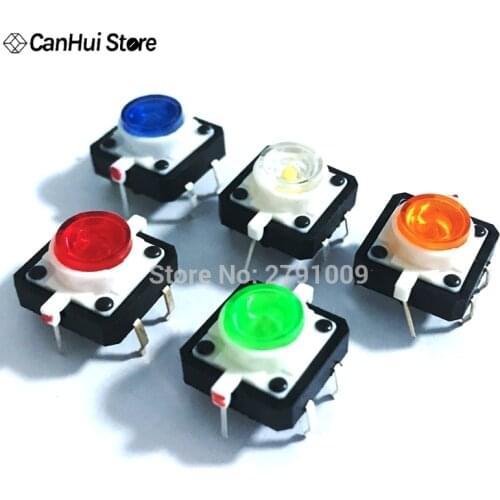 5PCS 12X12X7.3 Tactile Push Button Switch Momentary Tact LED 5 Color 12X12X7.3mm 12*12*7.3mm 12*12*7.3 White Blue Green Yellow