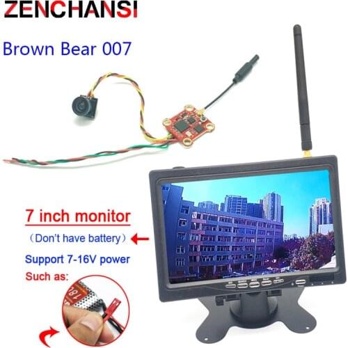 7Inch 48CHTN HD1024*600TFT LCD Screen monitor support DC7-16V battery and Brown Bear007 400mW Video Transmitter Camera For Drone