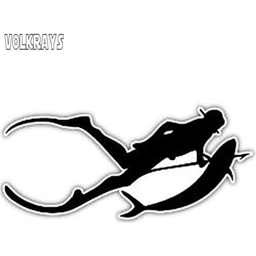 Volkrays Waterproof Car Stickers Diver Diving Underwater Hunting Spearfishing Snorkeling Decal Sunscreen Decals PVC,13cm*5cm