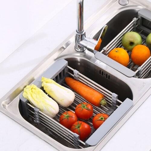 50LB Stainless Steel Expandable Dish Drying Rack Telescopic Sink Drainer Basket Tool