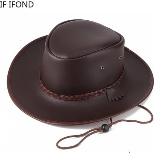 High Quality Men Western Cowboy Hat 2021 Faux Leather Gentleman Jazz Vintage Cap Autumn Winter Sombrero Hombre Caps