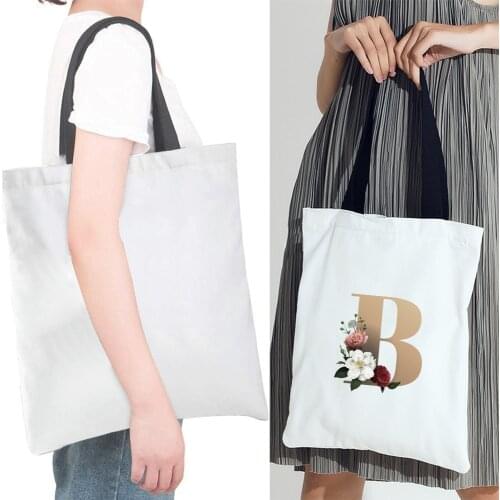 Ladies Shoulder Bag Foldable Supermarket Shopping Bag Reusable Shopper Bag High Quality Eco-friendly Letters Canvas Tote Bag