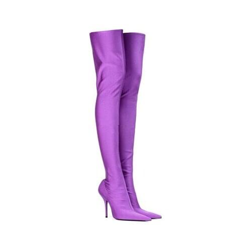Thigh High Over The Knee Elastic Stretch Boots Pink Women Botas Mujer Sexy Knee High Heels Sock Boots New T Show Runway Botas