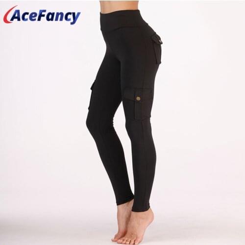 Acefany Leggings Women Tummy Control Push up Leggings With Pockets Running Pants Sports FT041 Tights Woman Sports Fitness Pants