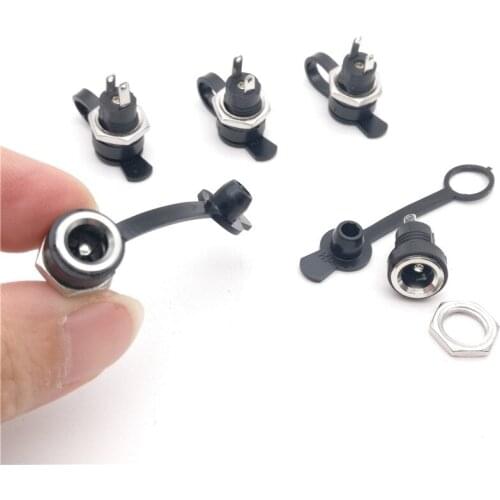 DC-022B All-Copper Material DC Power Supply Jack Socket Female Panel Mount Connector 5.5mm 2.1mm With a Waterproof Cap