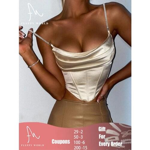 2021 Summer Women Sexy Chain Spaghetti Strap Camisole Crystal Diamond Cropped Bustier Cami Top Solid Color Vest Crop Tops