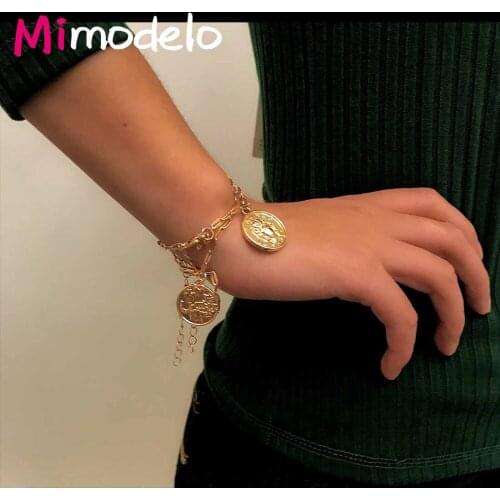 Retro Coin Embossed Head Portrait Jewelry Female Simple Multilayer Alloy Creative Personality Bracelet