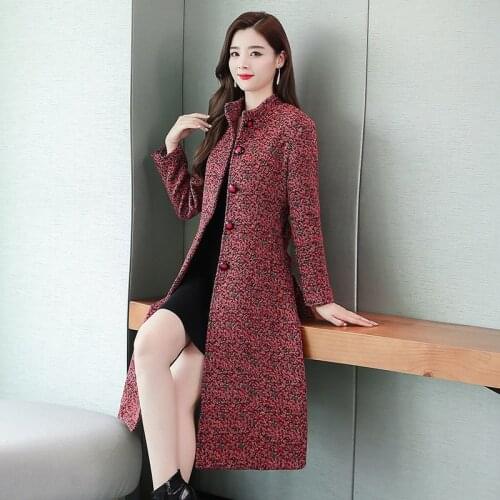 Office Ladies Plus Size Lapel Over The Knee Long Coats Fashion Elegant Slim Long Sleeve Single Breasted Womens Woolen Overcoats