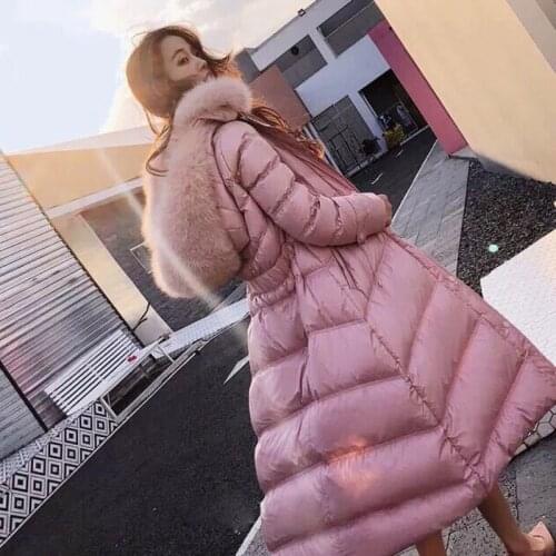 Winter Warm Duck DownFox fur collar Coat Womens Down Warm Jacket Hooded Cocoon Style Thick Warm Parkas fur collar jacket