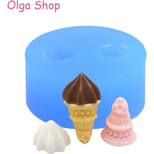 XYL061 One Set 1Pc Ice Cream Silicone Mold- Ice Cream Cone and Cream Mold Earring Jewelry Pendant Miniature Food Cupcake Topper