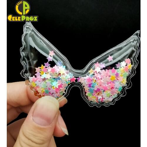 12Pcs Transparent Sequin Filling Appliques Heart Star Crown Cloud Wings Mermaid tail Mickey Patches DIY Headwear Hair Clips Bow