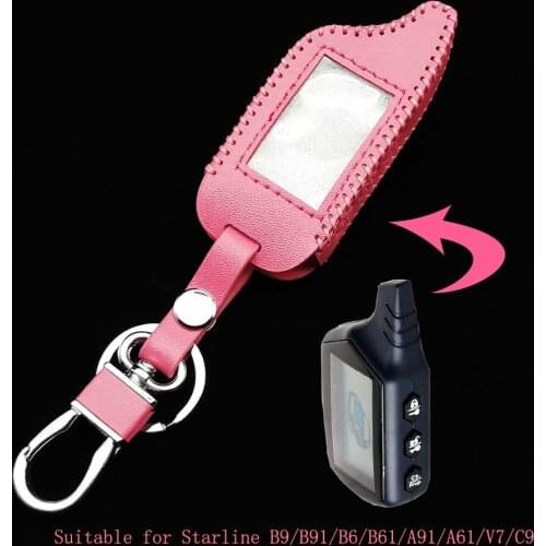 3 Buttons Leather Key Cover Case For Starline B9 / B91 / B6 / B61 / A91 / A61 / V7 C9 Twage Two Way Car Alarm System Keychain