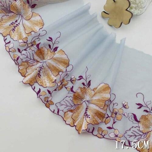 40Yards Lace Trim Flowers Embroidered Fabric 17.5cm Wide Ribbon for Garment Craft Embellishment High Quality