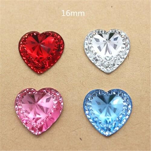 50pcs 16mm Clear/Pink/Blue/Red/Gold Resin Heart Flatback Cabochon DIY Scrapbooking Phone/Wedding Craft