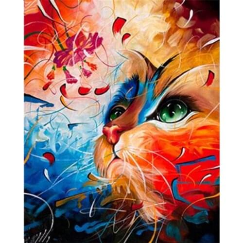 5D DIY Diamond Painting Diamond Embroidery Colourful Cat Diamond Mosaic Cross Stitch Full Round Diamond Decorative Home Gift
