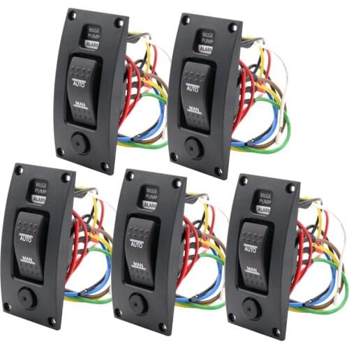 5xMarine Boat Bilge Pump Switch Panel Deck Cleaning Control Panel with Alarm