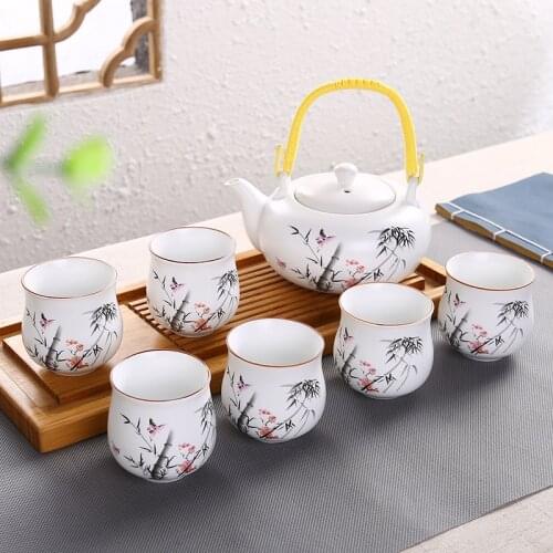 7Pcs Handmade Porcelain Glaze Color Kung Fu Tea Set Zen Tea Health Teaset Large Capacity Teapot Teacup Coffee Pot&Coffee Cups