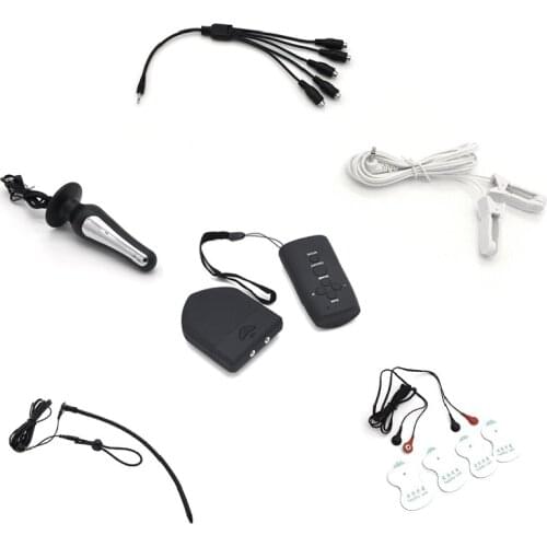 Wireless Remote Control Penis Plug Urethral Sound Catheter Pads Massage Penis Ring Anal Plug Nipple Clamp Electro Shock Sex Toys