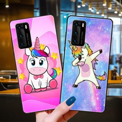 Phone Case For Huawei P40 P30 P10 P20 Lite P Smart Z 2019 Pro Black Cover Bumper Trend Etui Luxury Unicorn Rainbow Jetpack