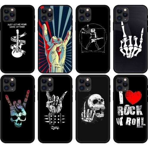 Black tpu case for iphone 5 5s se 6 6s 7 8 plus x 10 cover for iphone XR XS 11 pro MAX case for Rock roll skull