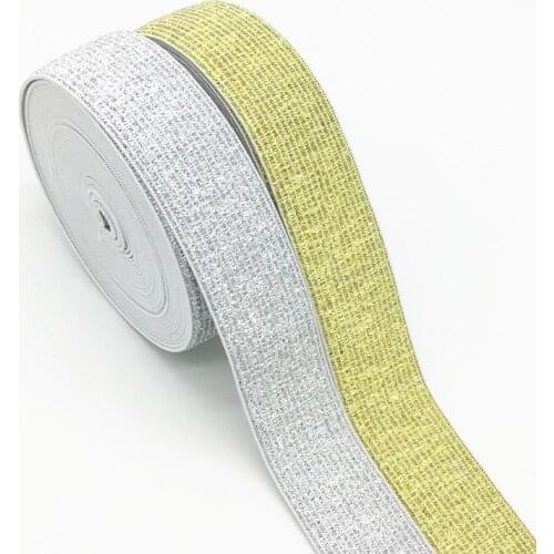 Elastic Bands 25mm Width Glitter Gold Silver Nylon Pants Waist Band for DIY Sewing Garment Trousers Material Accessories 5meters
