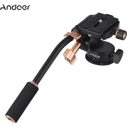 Andoer Q08S Aluminum Alloy 3-Way Damping Video Head Tripod Head with Pan Bar Handle for DSLR ILDC Camera for Tripod Monopod