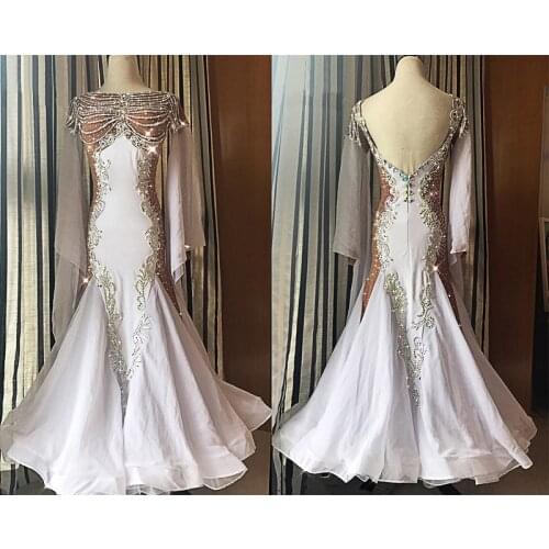 GOODANPAR Standard Ballroom Dance Competition Dresses Women Ladies with bodysuit bra cup Lycra Organza Waltz Stage Dance Wear