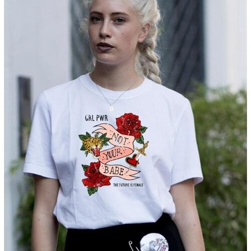 Gothic Cool Girl Leopard Printed T-shirt Women Harajuku White Cotton Women Top&Tees Summer Sassy Floral Girl Power t shirt