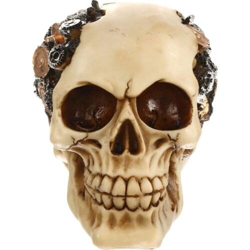HeyMamba Robot Skeleton Sugar Skull Figurines Steampunk Mechanical Gear Human Skull Head Statues Home Bar Decoration Art Gifts