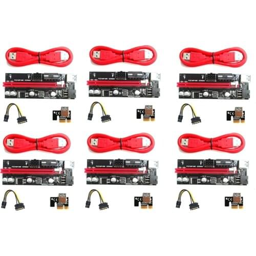 HOT-VER 009S PCIE Riser 1X to 16X Graphics Extension Card for GPU Mining Riser Card Extender , PCI Express Adapter, 6-Pack