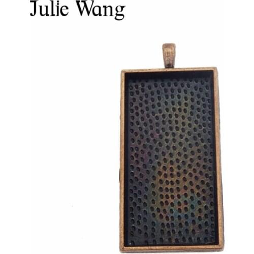 JulieWang 1PCS Antique Copper Alloy Rectangle Bezel Cabochon Cameo Base Settings Pendant Charms Jewelry Making Accessory