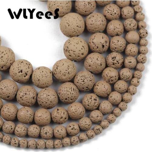 WLYeeS Brown Volcanic Rock Lava Stone Beads Natural Round Loose Beads For Jewelry Making DIY Charm Bracelet Necklace Pick SIZE