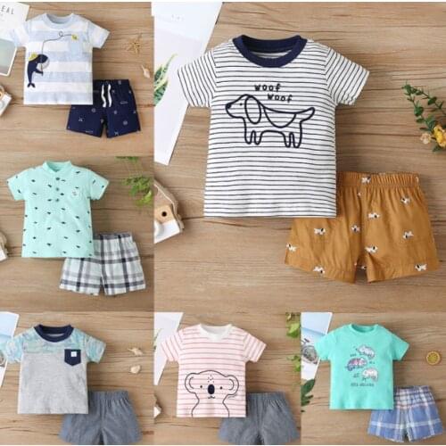 Newborn suit 2021 boys children summer fashion short-sleeved suit cartoon pure cotton casual 2PCS boy clothes