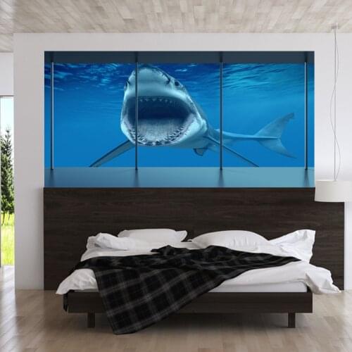 Creative Bed Head Decoration 3D Wall Stickers Deep Sea Giant Shark Pattern for Bedroom Decor Large Size DIY Mural Art Pictures