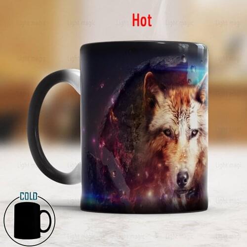 11oz Magic Wolf Mugs Changing color Mug Creative Ceramic Coffee Mug Gift Tea milk Cup husband Friend Birthday Gift Mugs