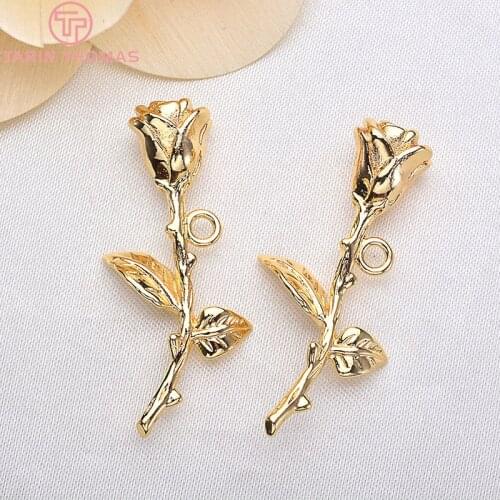 4PCS 32x17MM 24K Champagne Gold Color Plated Brass Rose Charms Pendants High Quality Diy Jewelry Accessories