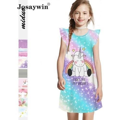 Summer Dress for Girls Print Unicorn Dresses Vestidos Student Girls Dress Party Casual Dress Kid Ruffles Children Clothes