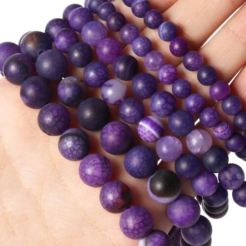 6/8/10mm Natural Stone Purple Matte Dragon Veins Agates Beads Frosted Round Loose Beads For Jewelry Making DIY Bracelet Earrings