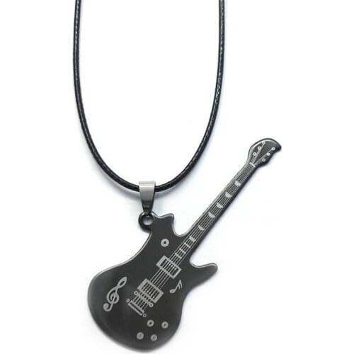 Fashion 316L Stainless Steel Guitar Necklace For Men Pendants Leather Chain Men Necklaces