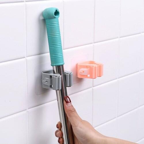 Punch-free Powerful Non-marking Wall Mounted Shelf Organizer Hook Broom Holder Hanger Behind Mop Rack Bathroom accessories