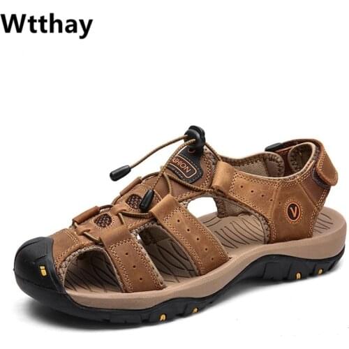 New Male Shoes Genuine Leather Men Sandals Summer Men Shoes Beach Sandals Man Fashion Outdoor Casual Sneakers Size 48 Wtthay