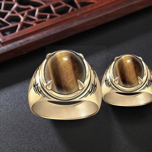 Mens Ring Retro Vintage Turkey Rings With Natural Tiger Tiger Jewelry Eye Ring Mens Stones Turkish Eye B0Y9