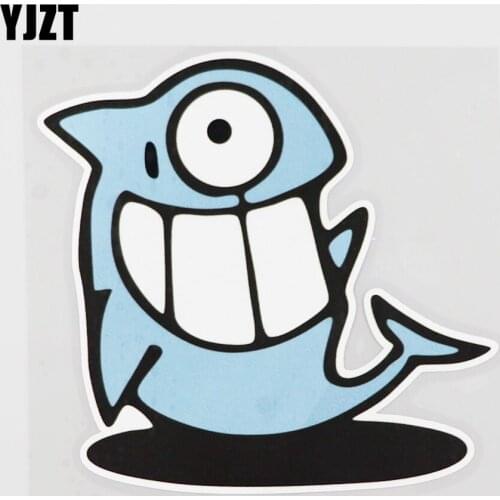 YJZT 13.4CMX13.1CM Smiling Shark Car Sticker Beautiful Pvc Decal Animal Pattern 6A-0113
