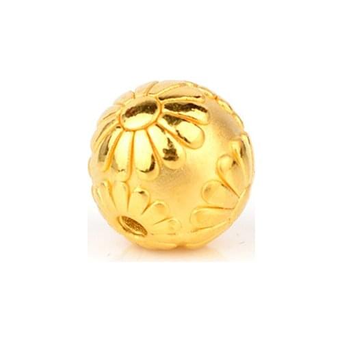 New Arrival 24K Yellow Gold Beads 999 Gold 3D Hard Gold Round SunFlower Beads